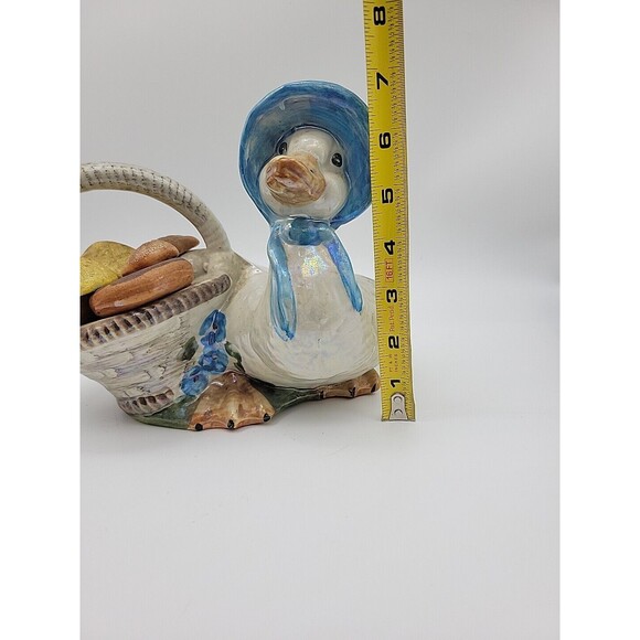 Vintage Blue Bonnet Duck Goose & Basket W Pastries Figurine Ceramic Hand Painted - Picture 8 of 10